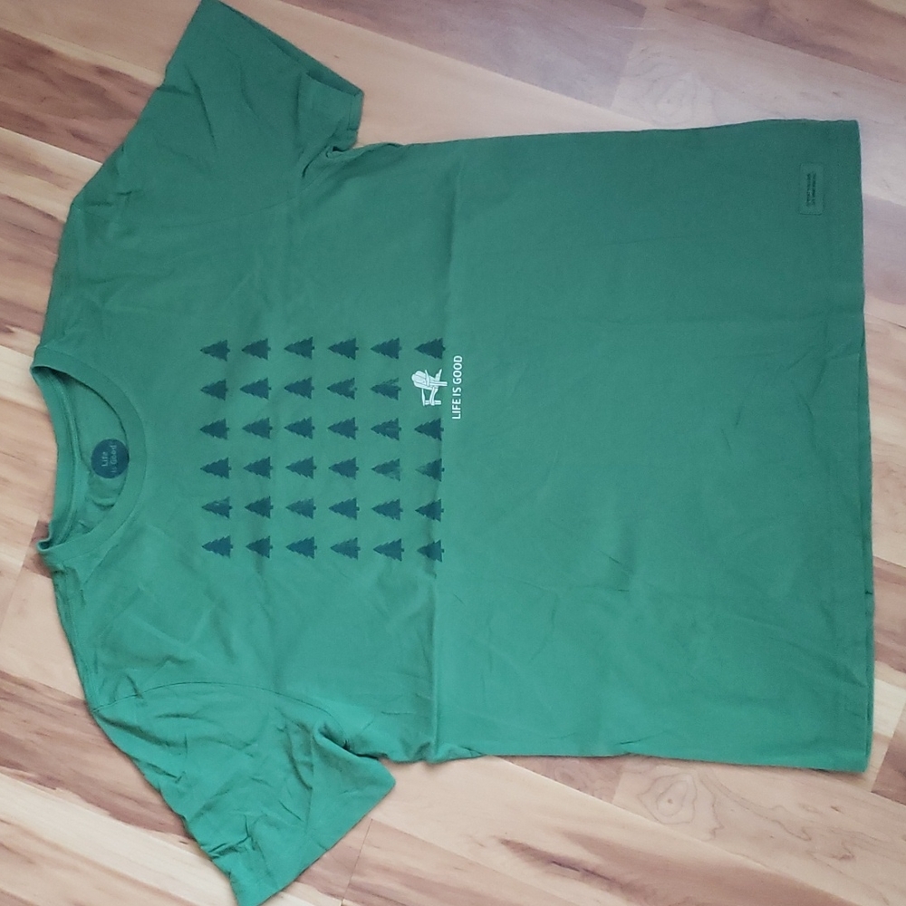 Life is Good Men's Shirt Green Christmas Trees EUC